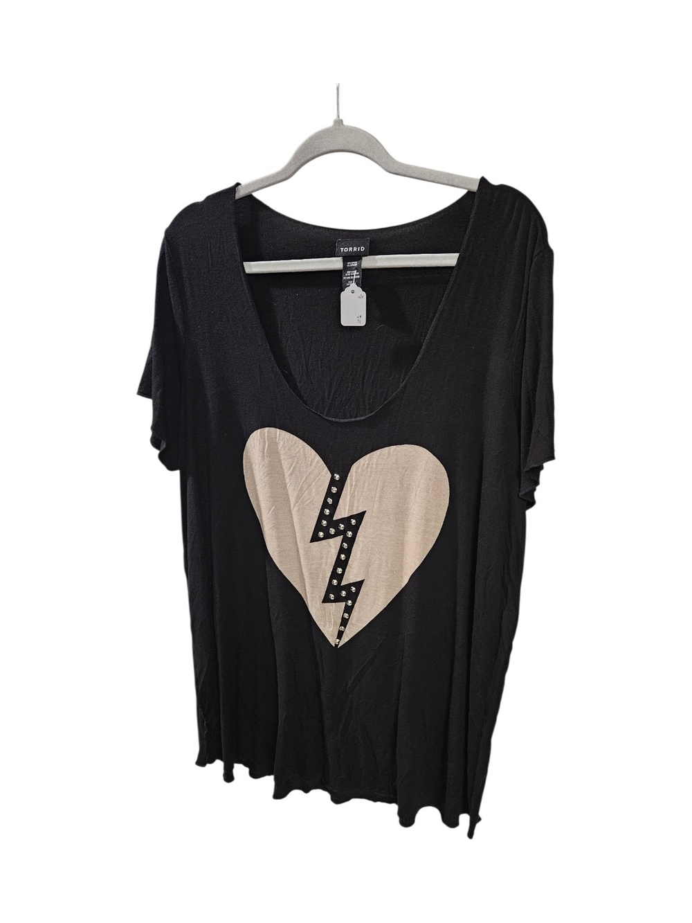 torrid Black Scoop Neck Tee with Cream Heart & Lightning